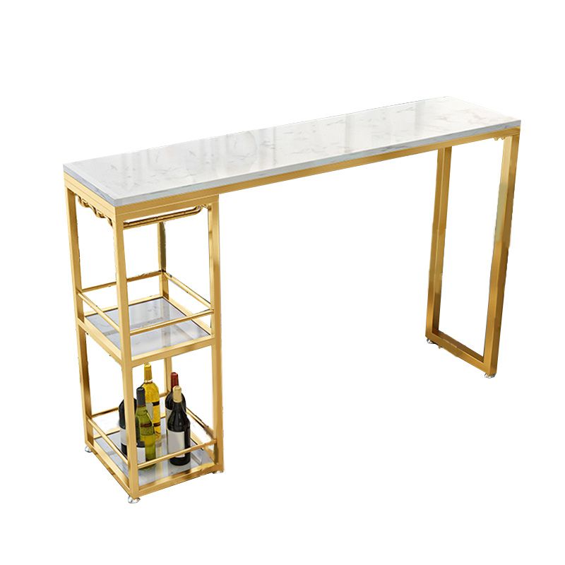 Witte metalen pubtafel met kunstmarmeren blad. Moderne bartafel met 2 planken