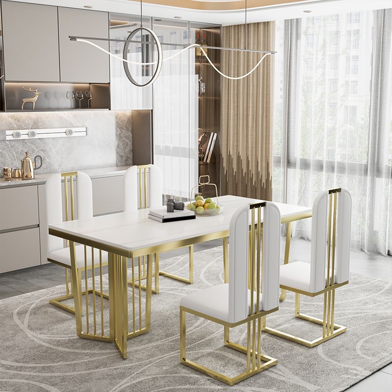 Mesa de piedra rectangular estilo glam para mesa de pedestal de oro del restaurante