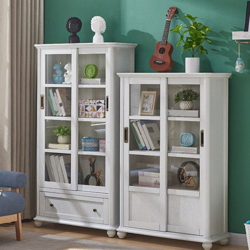 Modern Engineered Wood Bookcase White/Brown Standard Shelf with Door