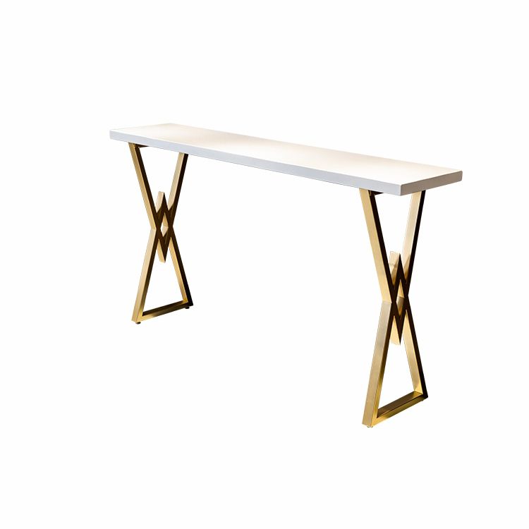 Glam Marble Bar Table with Rectangle Table Top Gold Double Pedestal Table - 42" H Clearhalo 'Bar Furniture' 'Bar Tables' 'bar_tables' 'furn' 'furn_bar_tables' 'Furniture' 'furniture_bar_tables' 'Kitchen & Dining Furniture' 1200x1200_5414f3a3-a46e-4d22-aa7e-734bc60e6028