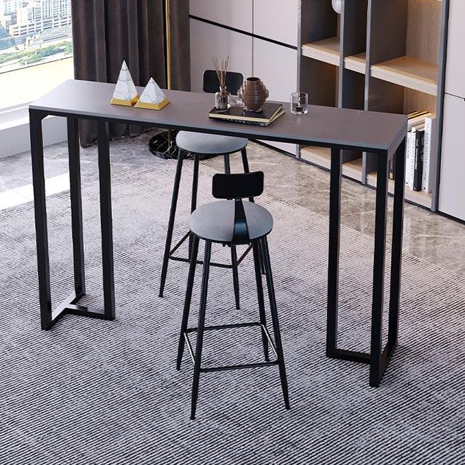Industrial Black Iron Bar Dining Table with Grey Stone Rectangle Indoor Bistro Table Clearhalo 'Bar Furniture' 'Bar Tables' 'bar_tables' 'furn' 'furn_bar_tables' 'Furniture' 'furniture_bar_tables' 'Kitchen & Dining Furniture' 1200x1200_54183916-e4d8-4d4e-ad68-e6375ca24640