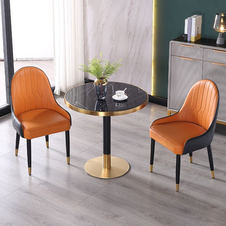 Tavolo da top in pietra in metallo tradizionale tavolo da pranzo rotondo di lusso con base di piedistallo