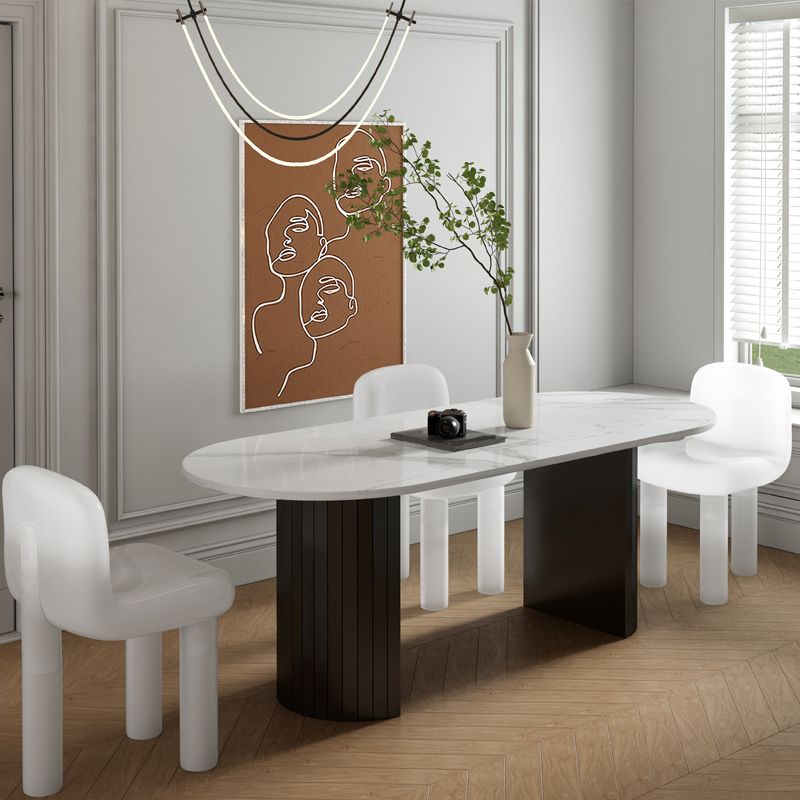 Metal Contemporary Double Pedestal Dining Table Sintered Stone Table for Dining Room Clearhalo ' dining_table' 'Dining Tables & Seating' 'Dining Tables' 'furn' 'furn_dining_table' 'Furniture' 'furniture_dining_table' 'Kitchen & Dining Furniture' 'kitchen&dining_furn' 'kitchen' 'kitchen_dining_table' 1200x1200_541d52ab-a8f6-446d-b5d0-c7f1630766a9