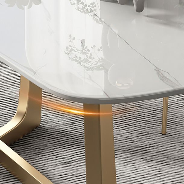 Contemporary Rectangle Dining Room Table White Sintered Stone Table with Gold Trestle Base Clearhalo ' dining_table' 'Dining Tables & Seating' 'Dining Tables' 'furn' 'furn_dining_table' 'Furniture' 'furniture_dining_table' 'Kitchen & Dining Furniture' 'kitchen&dining_furn' 'kitchen' 'kitchen_dining_table' 1200x1200_541e0543-a981-4345-b420-69ddad177636