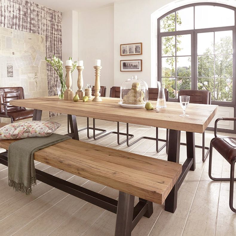 Metal Industrial Rectangle Dining Table Solid Wood Top Table with Trestle Base Clearhalo ' dining_table' 'Dining Tables & Seating' 'Dining Tables' 'furn' 'furn_dining_table' 'Furniture' 'furniture_dining_table' 'Kitchen & Dining Furniture' 'kitchen&dining_furn' 'kitchen' 'kitchen_dining_table' 1200x1200_541ea3cc-8bff-4b49-9e5a-39025876b0b0