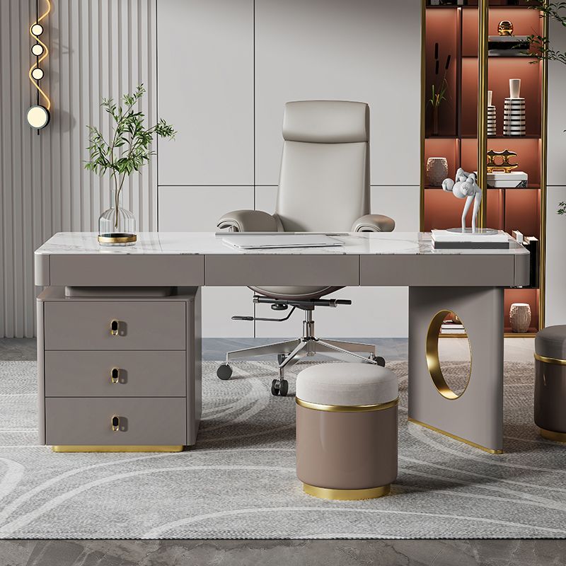 Modern Stone Office Desk Rectangular Shape Task Desk with 2-Legs in Grey Clearhalo 'furn' 'furn_office_desk' 'Furniture' 'Office Desks' 'Office Furniture' 'office_desk' 1200x1200_542253bc-3f15-4aa9-bb9d-ca009cb413c7