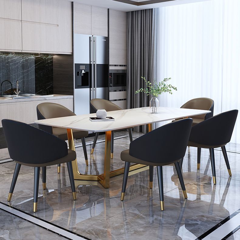 Rectangle Shape Glam Dining Table White Fixed Table with Sintered Stone Clearhalo 'Dining Tables & Seating' 'Dining Tables' 'dining_table' 'furn' 'furn_dining_table' 'Furniture' 'furniture_dining_table' 'Kitchen & Dining Furniture' 1200x1200_54239da0-686b-402a-8287-a83ec2f3de60