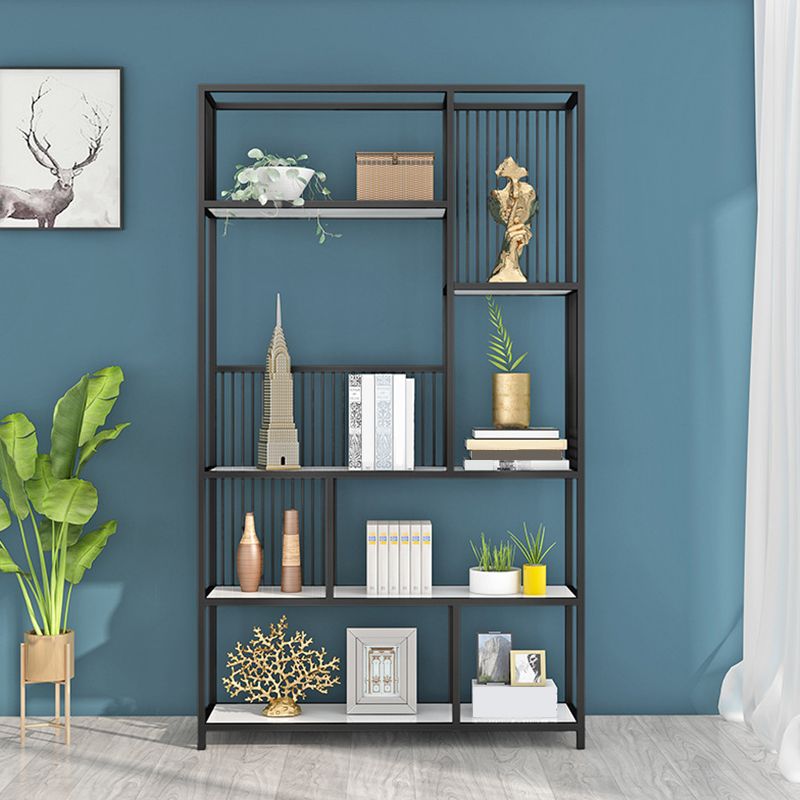Contemporary Etagere Bookshelf Iron Frame White Manufactured Wood Shelf Bookcase Clearhalo 'Bookcases' 'furn' 'furn_bookcases' 'Furniture' 'furniture_bookcases' 'Office Furniture' 1200x1200_5424615a-a15a-4c60-bb2a-39bab1ffce8b