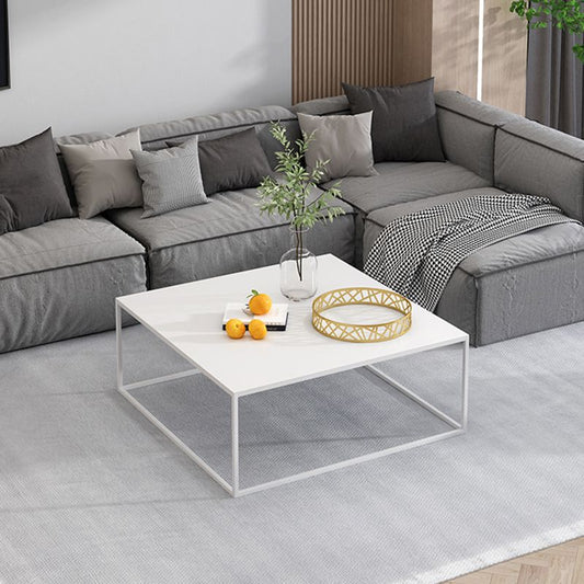 White/Black Metal Frame Coffee Table Modern Square Assembled Table