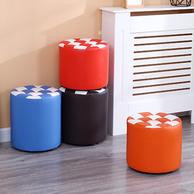 Color Block Ottoman Faux Leather Stain Resistant Cylinder Shape Pouf Ottoman Clearhalo 'furn' 'furn_ottomans_poufs' 'Furniture' 'Living Room Furniture' 'Ottomans & Poufs' 'ottomans_poufs' 1200x1200_54253d20-f05f-42c5-bb85-ae78783d0bbc