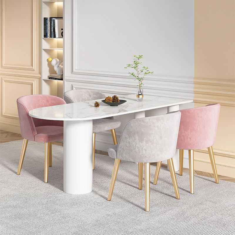 Simple Stone Top Table for Restaurant Oval Table with Three White Pedestal Clearhalo 'Dining Tables & Seating' 'Dining Tables' 'dining_table' 'furn' 'furn_dining_table' 'Furniture' 'Kitchen & Dining Furniture' 1200x1200_54265fbb-587e-4643-a398-bb291fbfc5ad