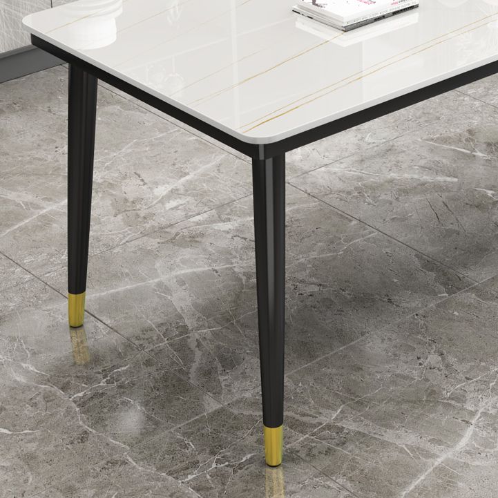 Rectangle Stone Top Dining Table Glam Style Kitchen Dining Table with Metal Legs