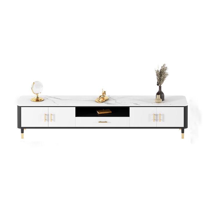 Glam Style TV Stand White Colour Stone TV Console with Open Storage Clearhalo 'furn' 'furn_tv_stands_entertainment_centers' 'Furniture' 'Living Room Furniture' 'TV Stands & Entertainment Centers' 'TV Stands & Media Storage Furniture' 'tv_stands_entertainment_centers' 1200x1200_54289b61-c6c7-4a4b-b000-856e011f39a5