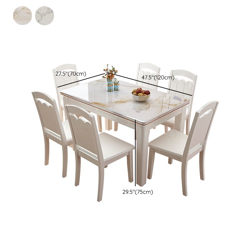 White Rectangle Dining Site Table Marble Dining Room Collection with 4-foot