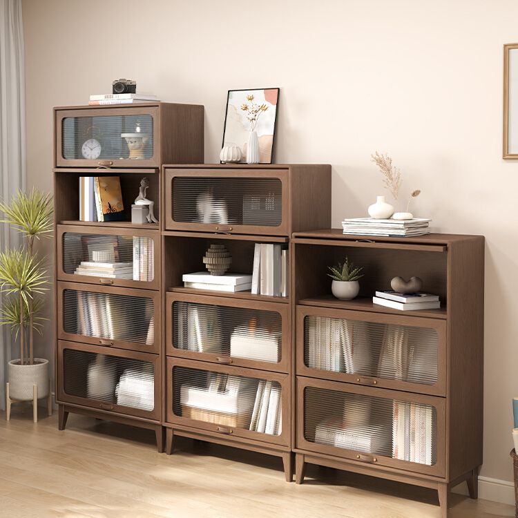 Mid-Century Modern Glass Paned Cabinet,  Solid Wood Accent Cabinet