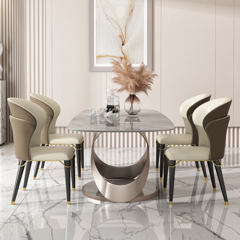 Dining Room Set Contemporary Sintered Stone Dining Table Rectangular Dining Table with Metal Base Clearhalo 'Dining Room Sets' 'Dining Tables & Seating' 'dining_room_set' 'furn' 'furn_dining_room_set' 'Furniture' 'furniture_dining_room_set' 'Kitchen & Dining Furniture' 'kitchen&dining_furn' 'kitchen' 1200x1200_542d3bcb-6131-472f-87ab-9090848e92ba