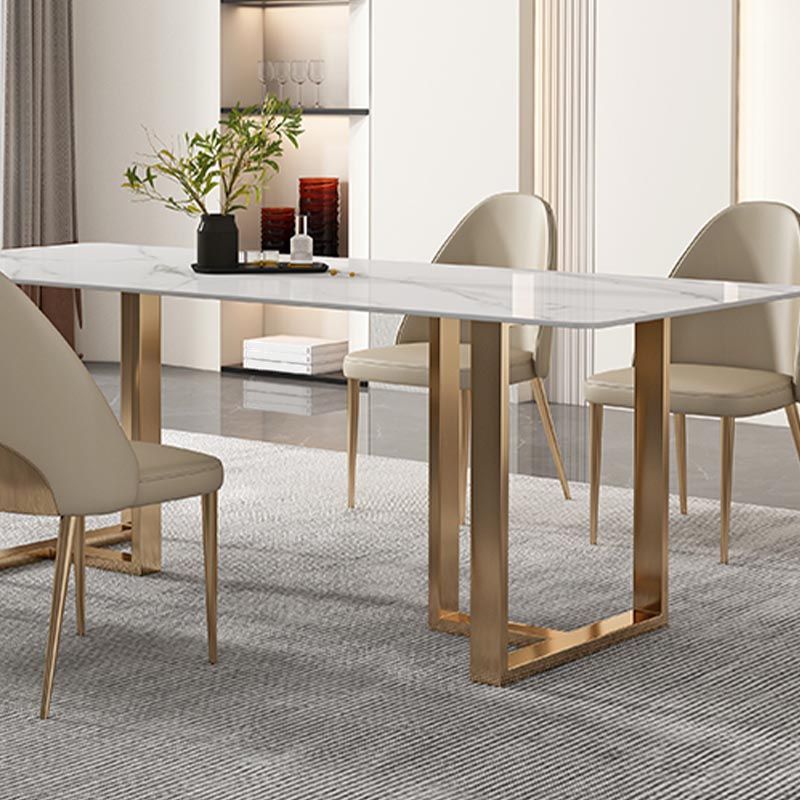 Rectangular Sintered Stone Dining Table Modern Furniture with Double Pedestal for Home