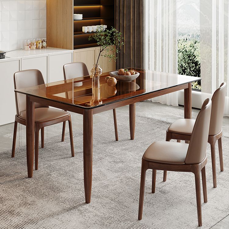 Modern Toughened Glass Top Table Rectangle Home Kitchen Desk with 4 Ash Legs