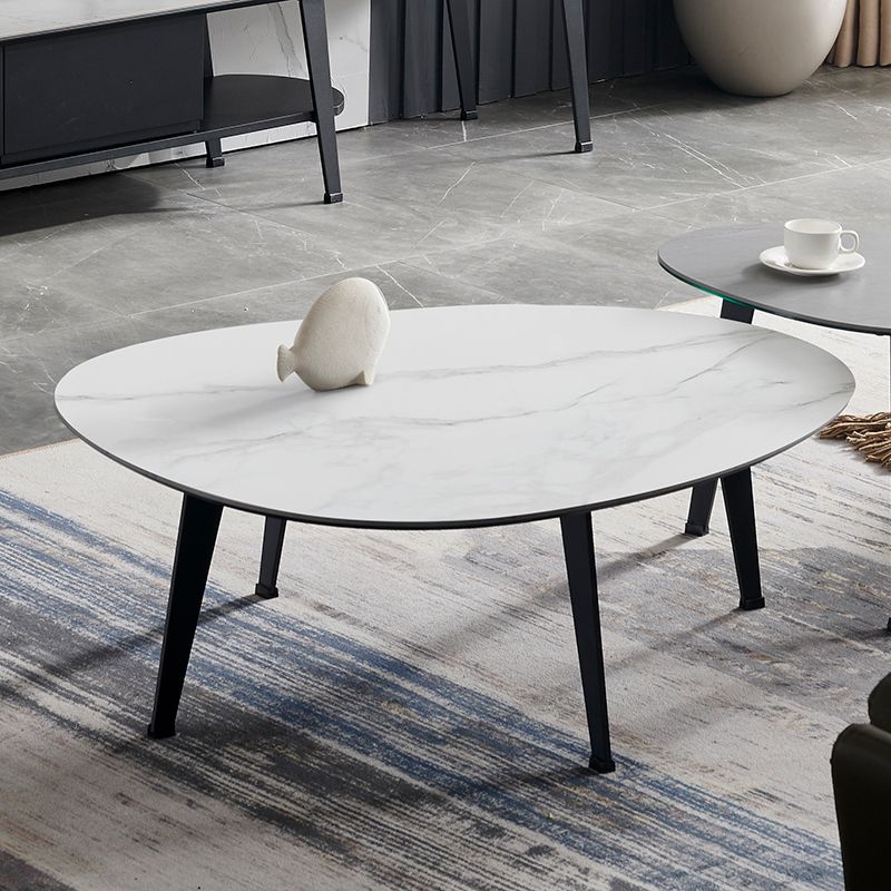 Contemporary White/Grey Free Shape Coffee Table with Metal Base Clearhalo 'Coffee & Accent Tables' 'Coffee Tables' 'coffee_tables' 'furn' 'furn_coffee_tables' 'Furniture' 'furniture_coffee_tables' 'Living Room Furniture' 1200x1200_5430c3d2-11f2-4150-a048-d6a73ca04e81