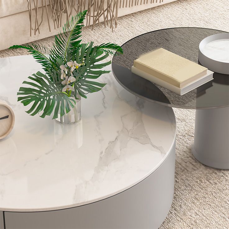 Drum Coffee Table Contemporary Stone Cocktail Table with 2 Storage Drawers Clearhalo 'Coffee & Accent Tables' 'Coffee Tables' 'coffee_tables' 'furn' 'furn_coffee_tables' 'Furniture' 'Living Room Furniture' 1200x1200_5439e8c7-ff7b-450d-ae84-2d29b1765f1f