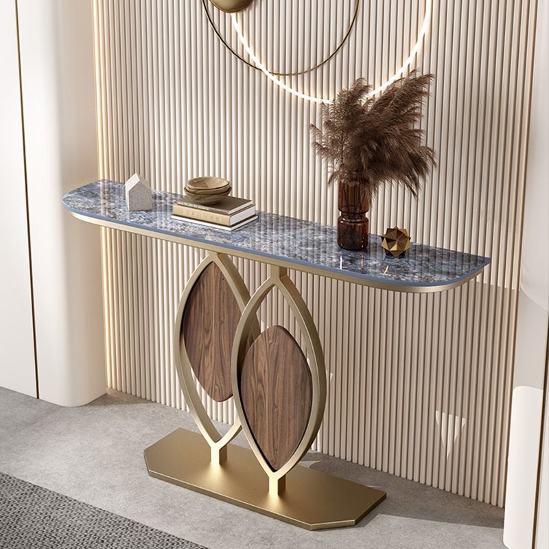 Stain Resistant Glam Marble/metal Rectangle Console Table in Brown/blue