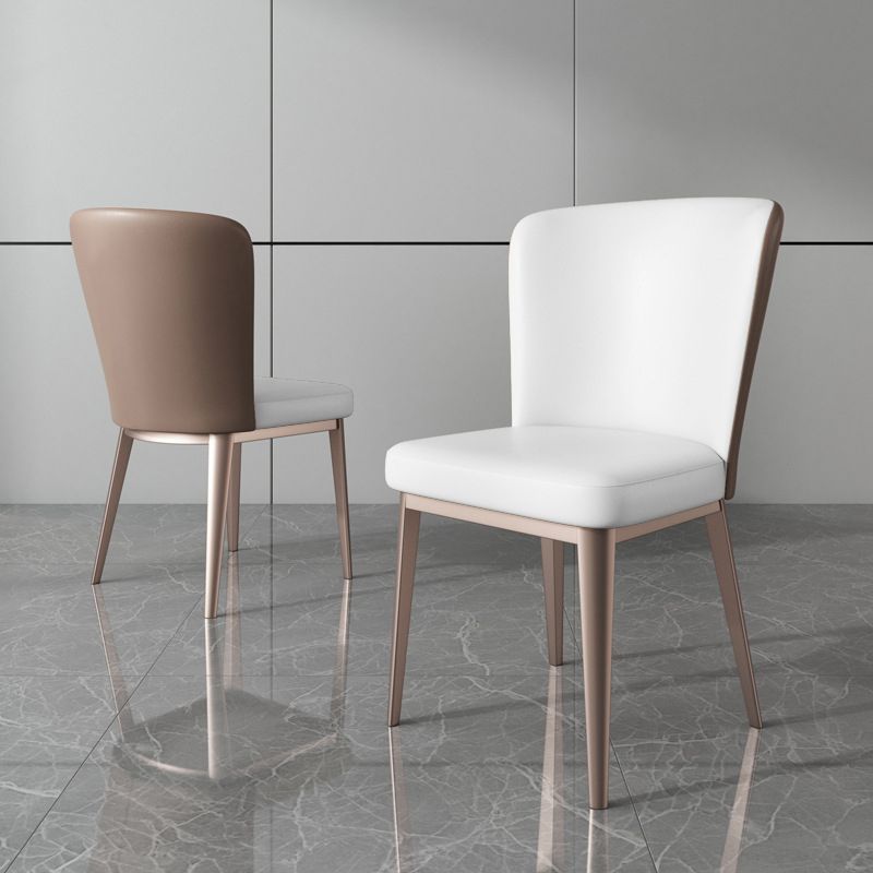 Contemporary Metal Dining Chair Faux Leather Armless Dining Chair for Home Use