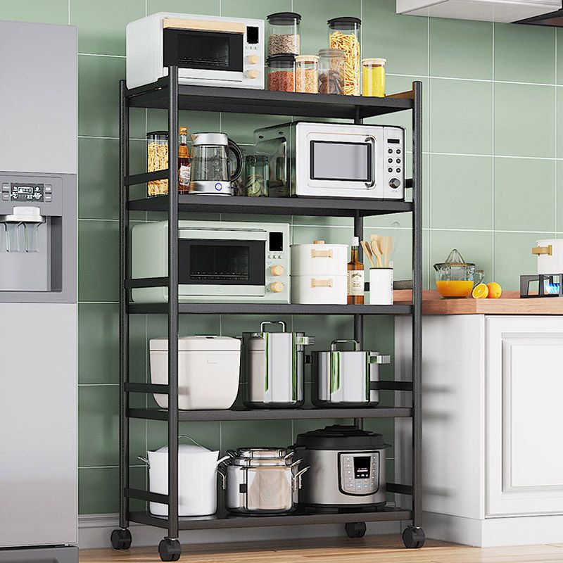 モダンなダイニングルーム準備テーブルロッキングホイール付きブラックキッチントロリー