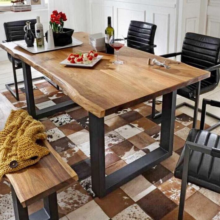 Metal Industrial Rectangle Indoor Table Solid Wood Top Table with Sled Base Clearhalo ' dining_table' 'Dining Tables & Seating' 'Dining Tables' 'furn' 'furn_dining_table' 'Furniture' 'furniture_dining_table' 'Kitchen & Dining Furniture' 'kitchen&dining_furn' 'kitchen' 'kitchen_dining_table' 1200x1200_544523a3-ecbc-4f91-8a71-d565c652910a