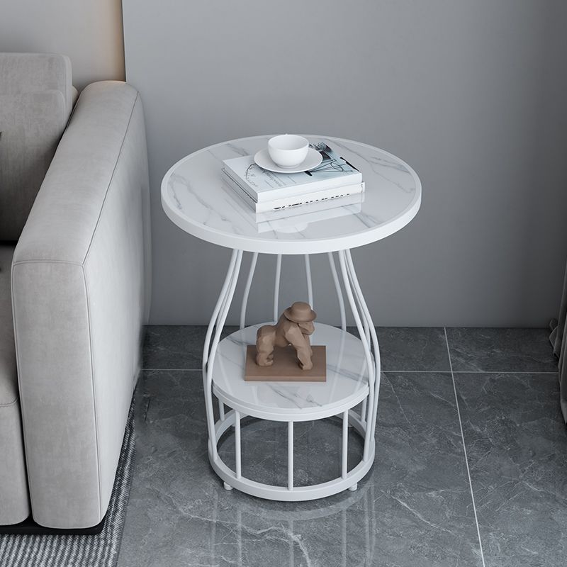 Contemporary Stone Top End Table Dia 19.69" Frame Shelf Included Side Table Clearhalo 'Coffee & Accent Tables' 'End & Side Tables' 'end_side_tables' 'furn' 'furn_end_side_tables' 'Furniture' 'Living Room Furniture' 1200x1200_5445c26c-bf91-4e23-a888-b1fd341328b8
