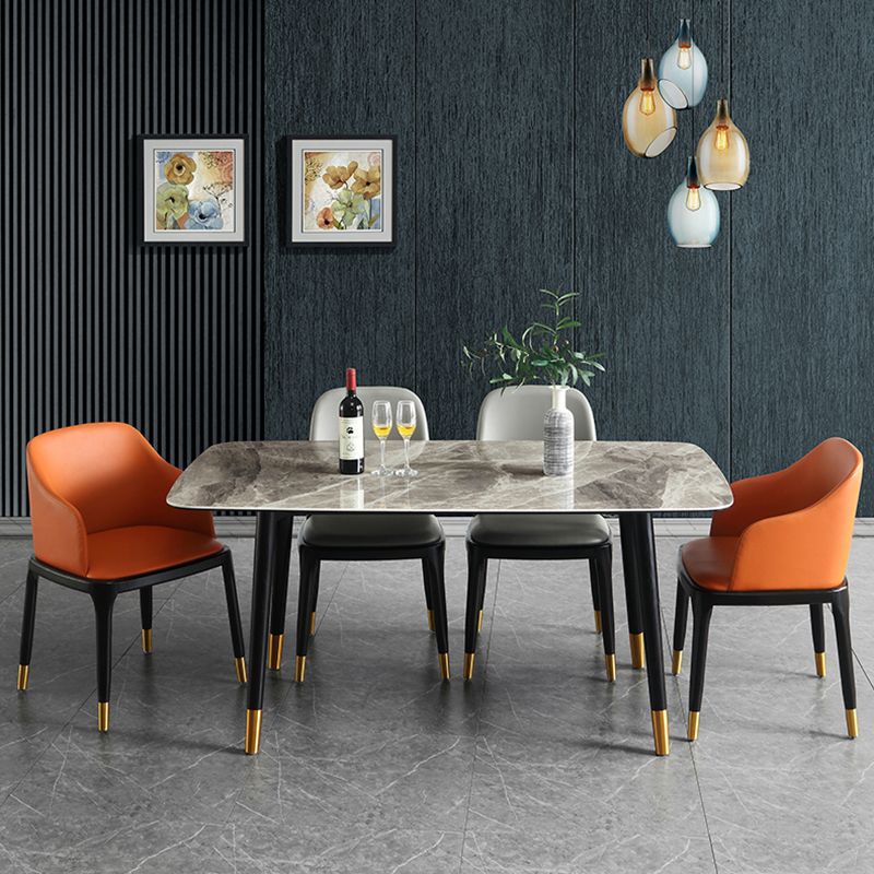 Rectangle 4 Legs Luxury Dining Table Grey Tone Fixed Table of Sintered Stone Clearhalo ' dining_table' 'Dining Tables & Seating' 'Dining Tables' 'furn' 'furn_dining_table' 'Furniture' 'furniture_dining_table' 'Kitchen & Dining Furniture' 'kitchen&dining_furn' 'kitchen' 'kitchen_dining_table' 1200x1200_544658ba-357e-43f9-af84-ded9f12b0078