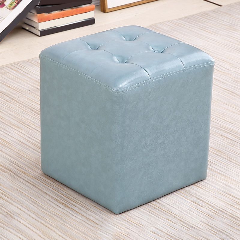 Modern Ottoman Cube Tufted Solid Color Leather Ottoman in Living Room