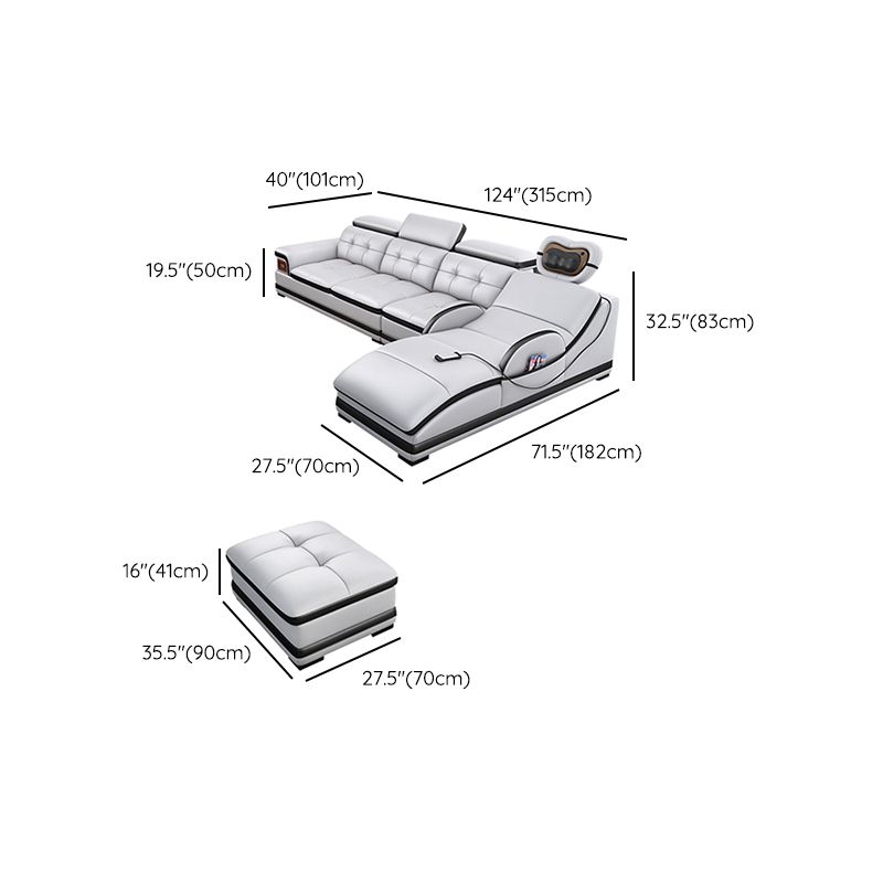 Modern Tufted Power Sectional & Chaise Gray Genuine Leather Sectional Sofa with Storage