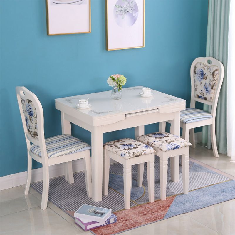 Eigentijdse uitbreidbare rechthoekige glazen eettafel met 4 poten