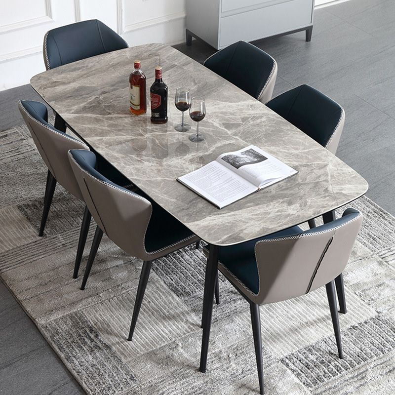 Industrial Rectangle Dining Table Gray Stone Top Dinette Table with Metal Legs Clearhalo 'Dining Tables & Seating' 'Dining Tables' 'dining_table' 'furn' 'furn_dining_table' 'Furniture' 'Kitchen & Dining Furniture' 1200x1200_5450de43-579e-412e-bb7a-dab0516fdb86