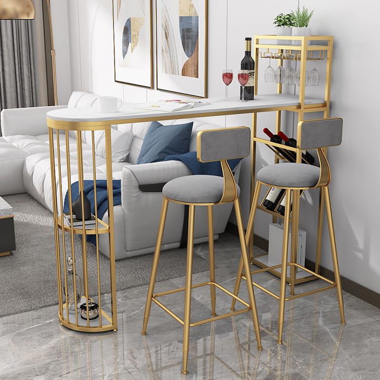 White Stone Glam Indoor Bar Dining Table Iron Double Pedestal Bistro Table with Shelve Clearhalo 'Bar Furniture' 'Bar Tables' 'bar_tables' 'Furniture' 'furniture_bar_tables' 'Kitchen & Dining Furniture' 'kitchen&dining_furn' 'kitchen' 1200x1200_54533e39-bbf9-4994-bc73-1843136d43b0