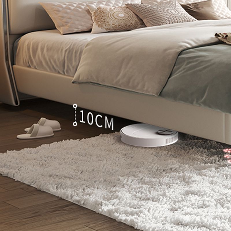 Letto moderno a pannello in legno beige vera pelle di pelle standard con testiera imbottita