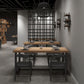 Industrial Style Dining Table Solid Wood Trestle Table for Dining Room