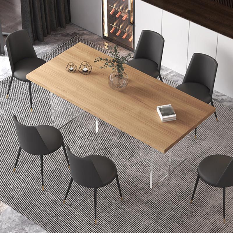 Contemporary Natural Wood Table Home Rectangle Dining Table with Double Pedestal Clearhalo 'Dining Tables & Seating' 'Dining Tables' 'dining_table' 'furn' 'furn_dining_table' 'Furniture' 'furniture_dining_table' 'Kitchen & Dining Furniture' 'kitchen' 'kitchen_dining_table' 1200x1200_5454cf91-be17-4446-af73-7d06f69efb9c