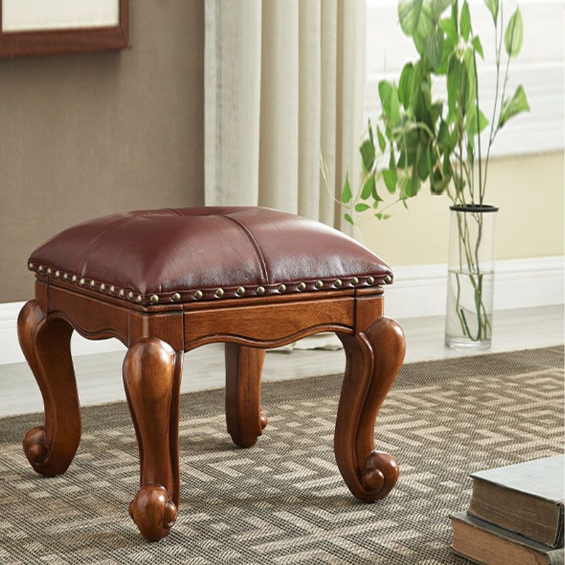 Mid-Century Modern Pouf Ottoman Genuine Leather Tufted Nailhead Trim Rectangle Ottoman Clearhalo 'furn' 'furn_ottomans_poufs' 'Furniture' 'Living Room Furniture' 'Ottomans & Poufs' 'ottomans_poufs' 1200x1200_54574f48-d7e4-4074-96c0-a3555ef1cf34