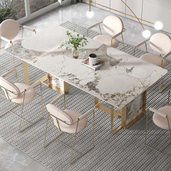 Glam Style Sintered Stone Dining Table Dining Rectangle Table with Metal Legs for Home Use