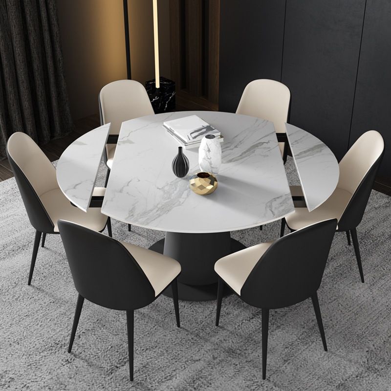 Contemporary Sintered Stone Dining Table Extendable Dining Table with Pedestal Base Clearhalo 'Dining Tables & Seating' 'Dining Tables' 'dining_table' 'furn' 'furn_dining_table' 'Furniture' 'Kitchen & Dining Furniture' 1200x1200_54650804-f67e-4726-a0f5-bbf2e4e475f5