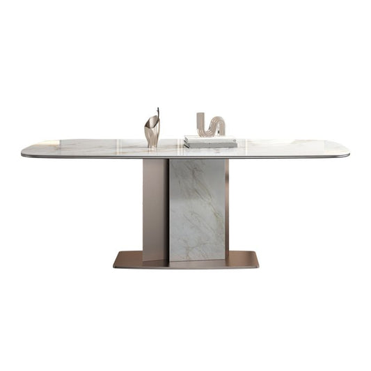 Luxury Sintered Stone Top Dining Table Rectangle Table with Metal Pedestal in Rose Gold
