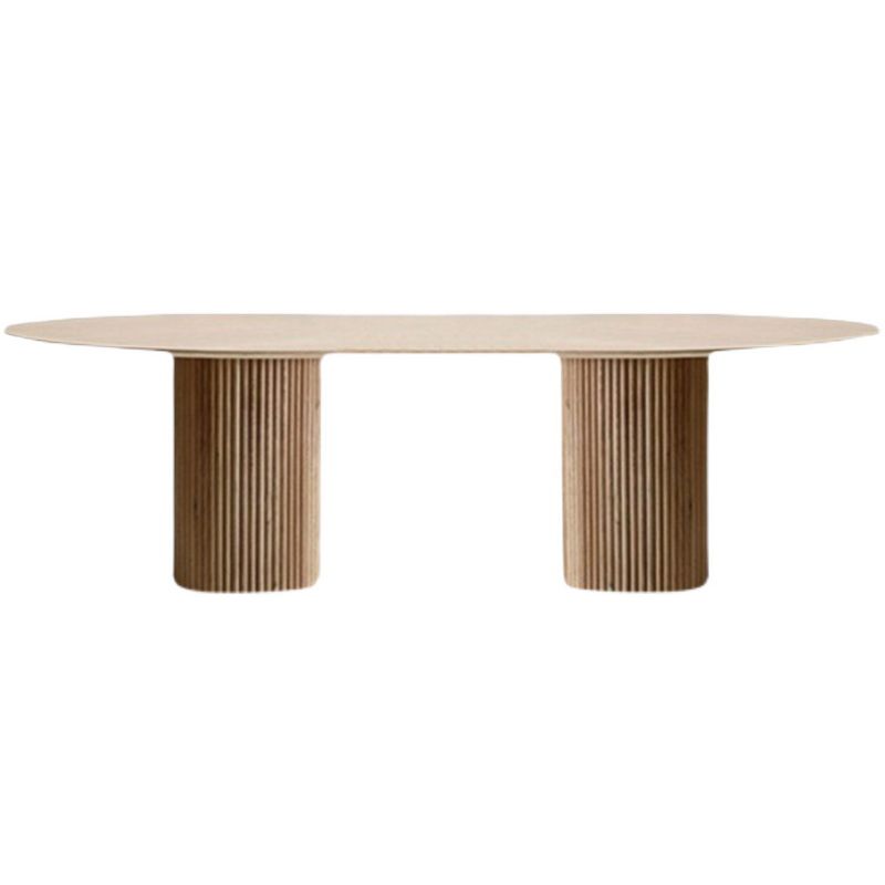 Oval Double Pedestal Modern Dining Table White Fixed Table with Solid Wood Clearhalo ' dining_table' 'Dining Tables & Seating' 'Dining Tables' 'furn' 'furn_dining_table' 'Furniture' 'furniture_dining_table' 'Kitchen & Dining Furniture' 'kitchen&dining_furn' 'kitchen' 'kitchen_dining_table' 1200x1200_546865f6-2ba0-4793-96c4-a03266dba4cb