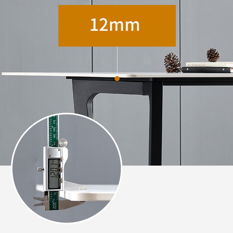 Industrial Stone Rectangle Table Standard Height Dining Room Table with Trestle Base