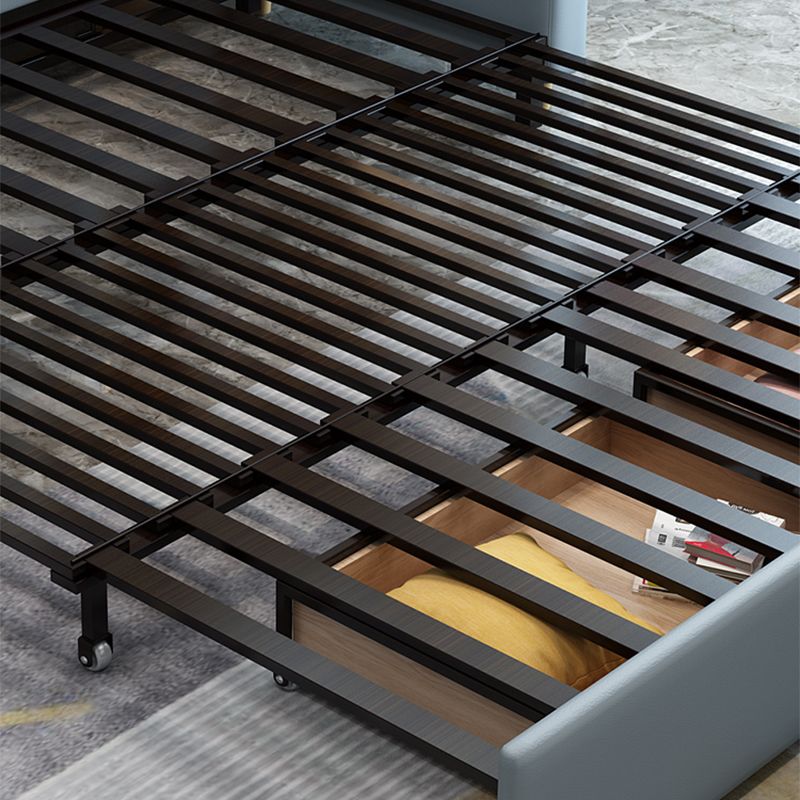 ストレージスカンジナビアソファベッドと青いフェイクレザースリーパーソファ