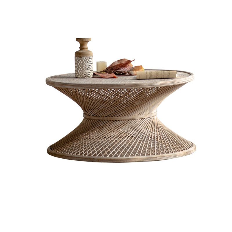 Table d'appoint de style country français avec base de cadre en bois massif vieilli rond