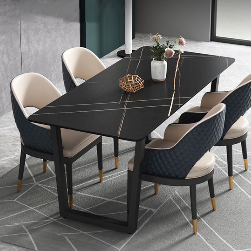 Rectangle Black Base Dining Table Modern Stone Double Pedestal Table Clearhalo 'Dining Tables & Seating' 'Dining Tables' 'dining_table' 'furn' 'furn_dining_table' 'Furniture' 'Kitchen & Dining Furniture' 1200x1200_5471ac3a-6daf-459a-b660-e6b9b84dc12b