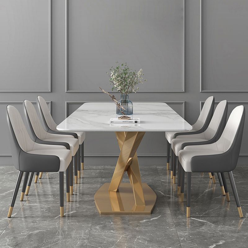 Modern Sintered Stone White Dining Set with Rectangle Table and Gold Legs Formal Dining Set Clearhalo 'Dining Room Sets' 'Dining Tables & Seating' 'dining_room_set' 'furn' 'furn_dining_room_set' 'Furniture' 'furniture_dining_room_set' 'Kitchen & Dining Furniture' 'kitchen&dining_furn' 'kitchen' 1200x1200_547274ac-6126-42a6-a2e5-99ae61bb555b