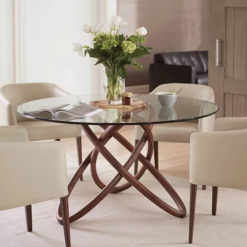 Modern Round Glass Clear Top Dining Table with Single Pedestal Clearhalo 'Dining Tables & Seating' 'Dining Tables' 'dining_table' 'furn' 'furn_dining_table' 'Furniture' 'Kitchen & Dining Furniture' 1200x1200_5472d98a-bab9-4c74-91c2-0b2cb227832e