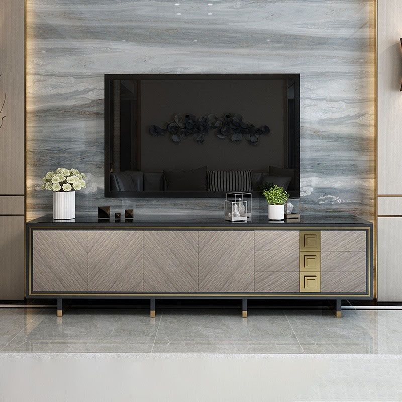 Glass TV Stand Console Enclosed Storage TV Console with 3 Drawers Clearhalo 'furn' 'furn_tv_stands_entertainment_centers' 'Furniture' 'Living Room Furniture' 'TV Stands & Entertainment Centers' 'TV Stands & Media Storage Furniture' 'tv_stands_entertainment_centers' 1200x1200_547663ae-d9b8-44b6-b3ff-24a73e61c3d2